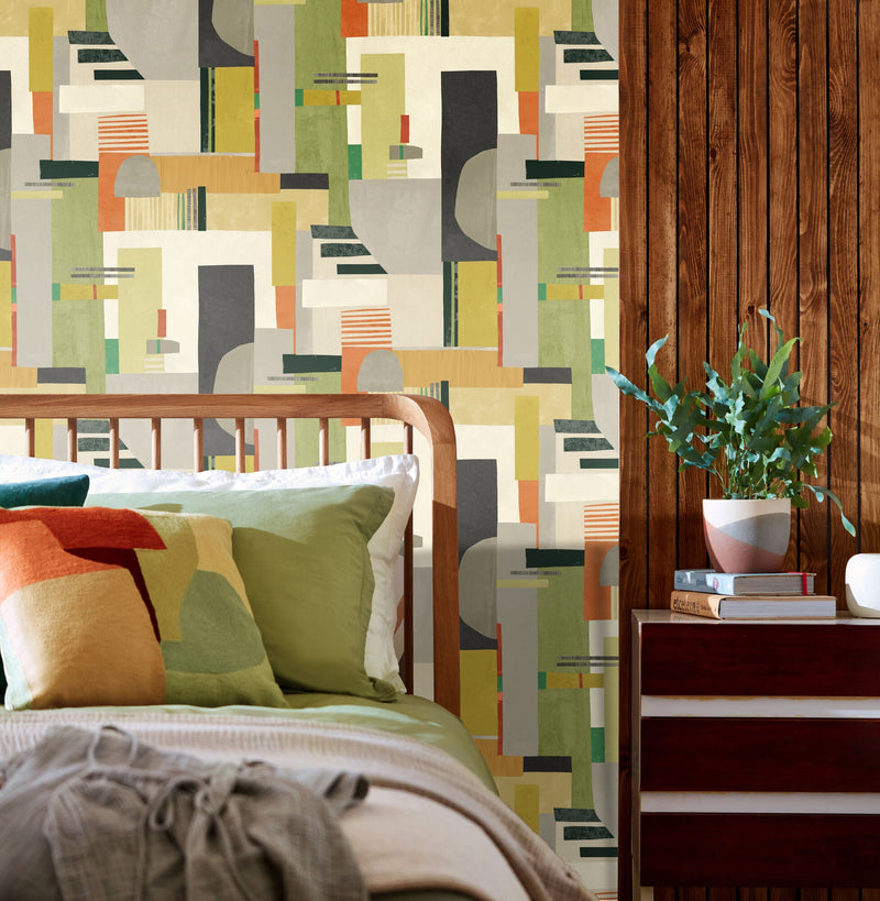 CEP50132W Blocs Sage & Amber Wallpaper by Ohpopsi