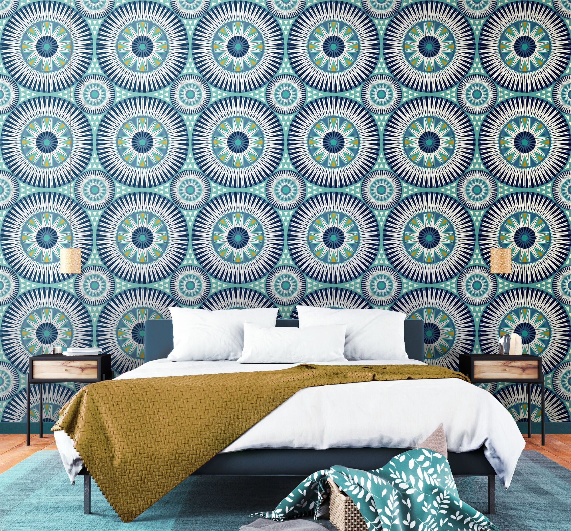 GRA50127W Large Ellipse Denim & Flax Wallpaper by Ohpopsi