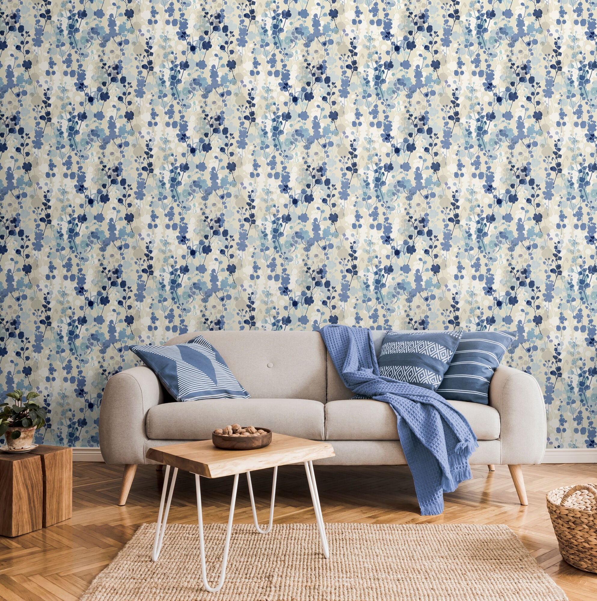 JRD50124W Blossom Blue Natural Wallpaper by Ohpopsi