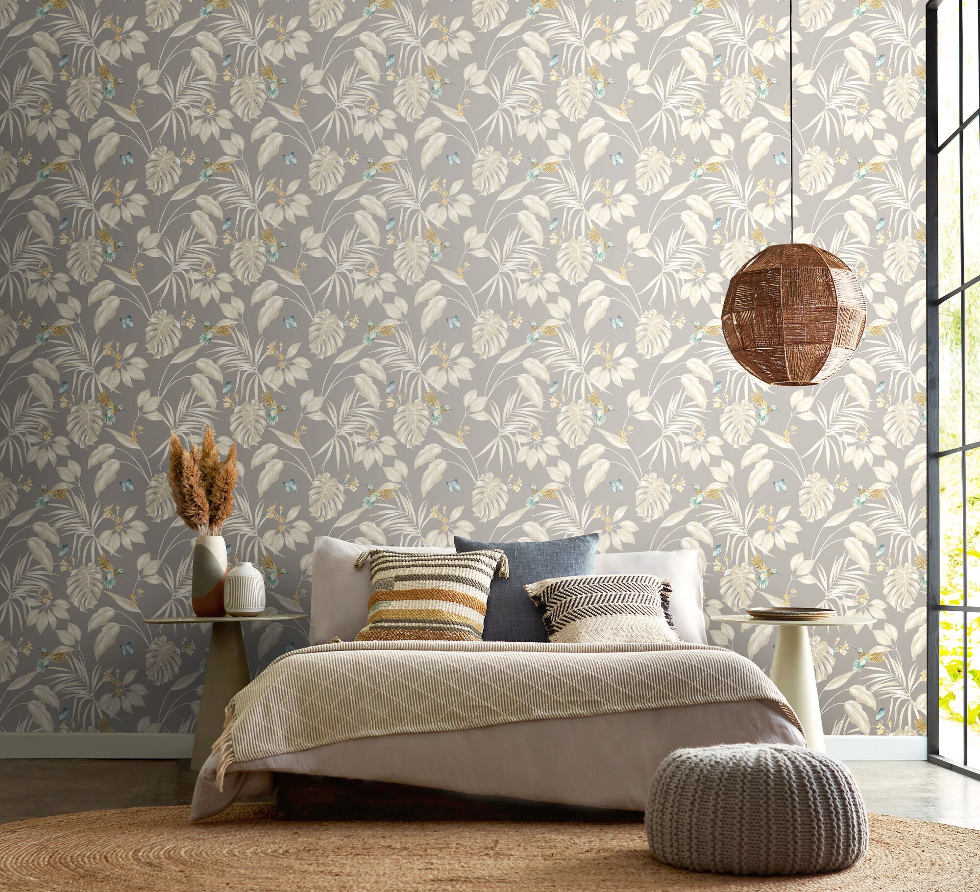 LBK50112W Hummingbird Flint Wallpaper by Ohpopsi