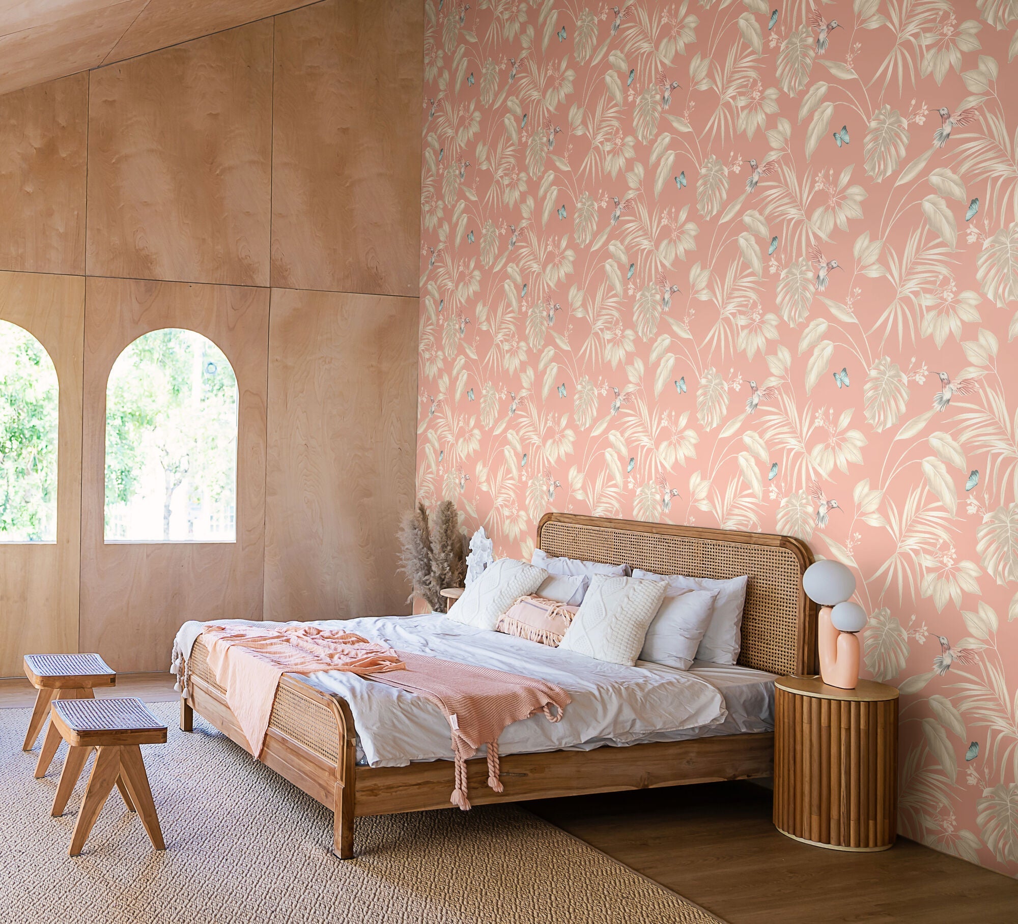LBK50136W Hummingbird Rosewood Wallpaper by Ohpopsi
