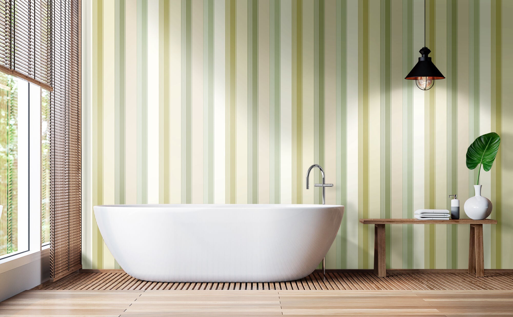 LBK50139W Multi Stripe Pistachio Mix Wallpaper by Ohpopsi