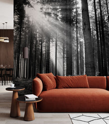 MUR438M Monochrome Forest Black & White Mural Medium by Origin Murals