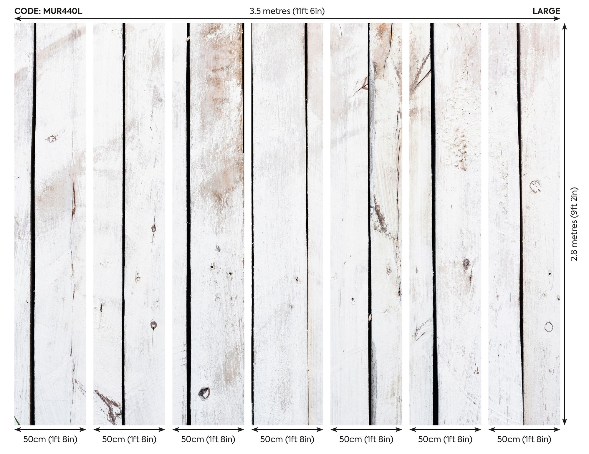 MUR440L Limewash Wood White Mural Large by Origin Murals