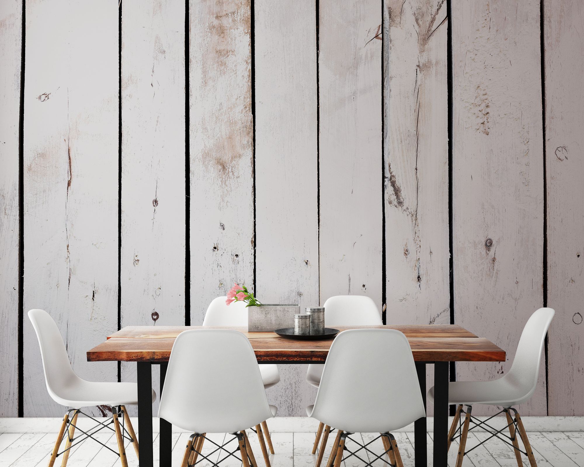 MUR440L Limewash Wood White Mural Large by Origin Murals