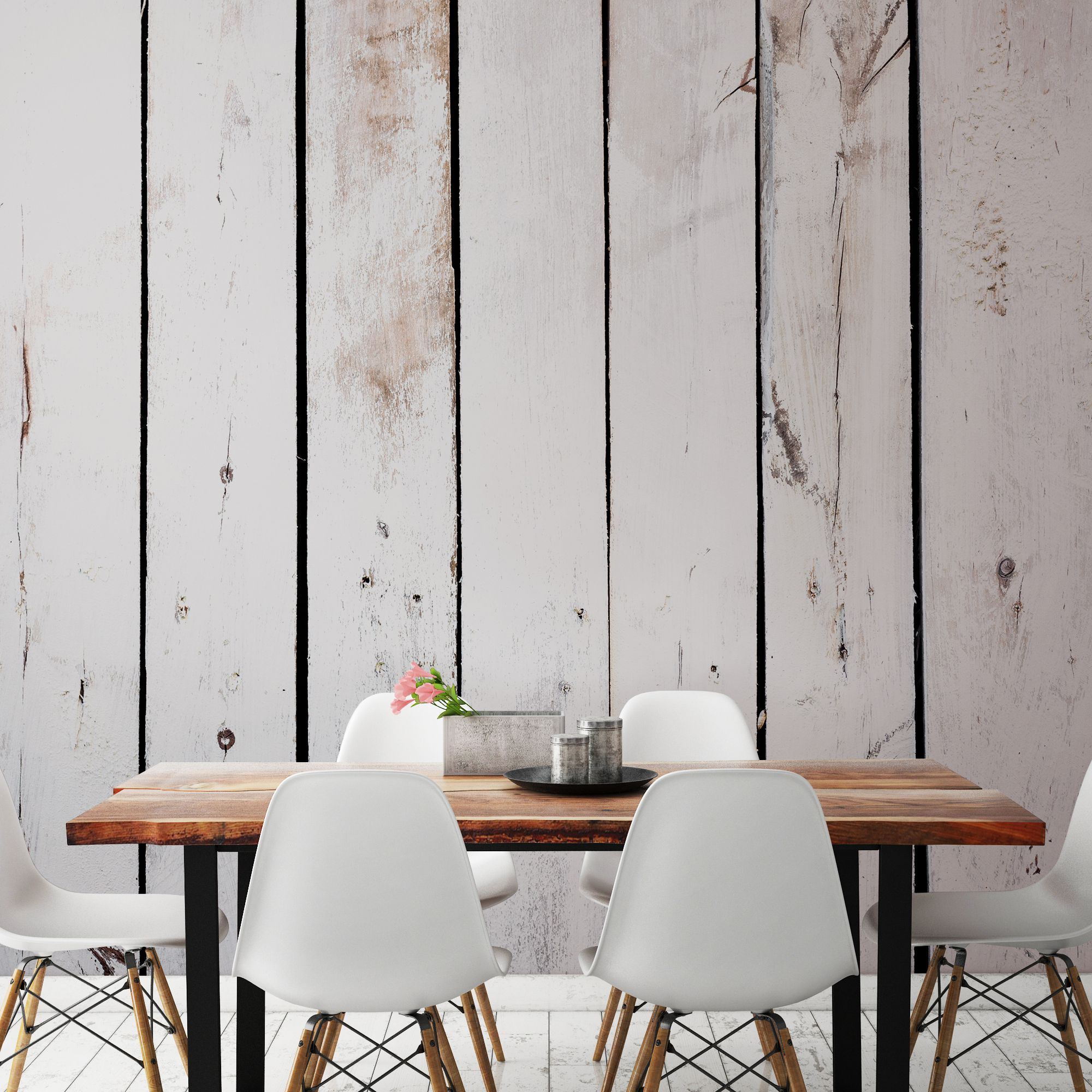 MUR440L Limewash Wood White Mural Large by Origin Murals