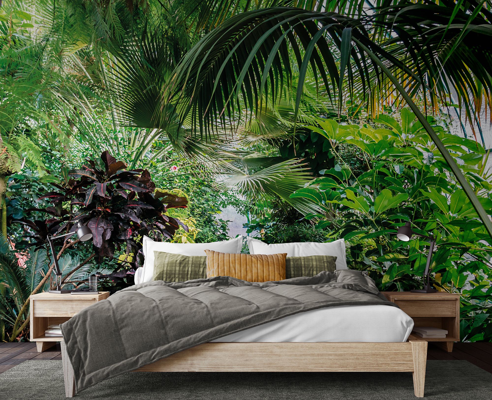 MUR442L Leafy Lane Green Mural Large by Origin Murals