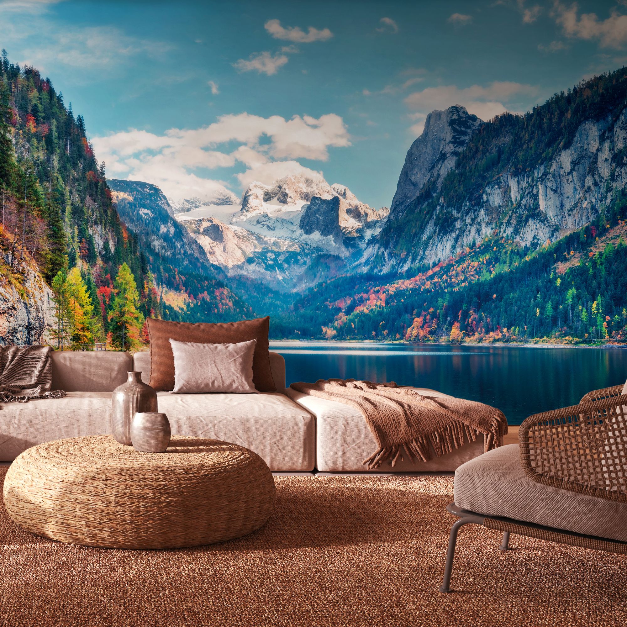 MUR443M Mountain Vista Blue & Green Mural Medium by Origin Murals