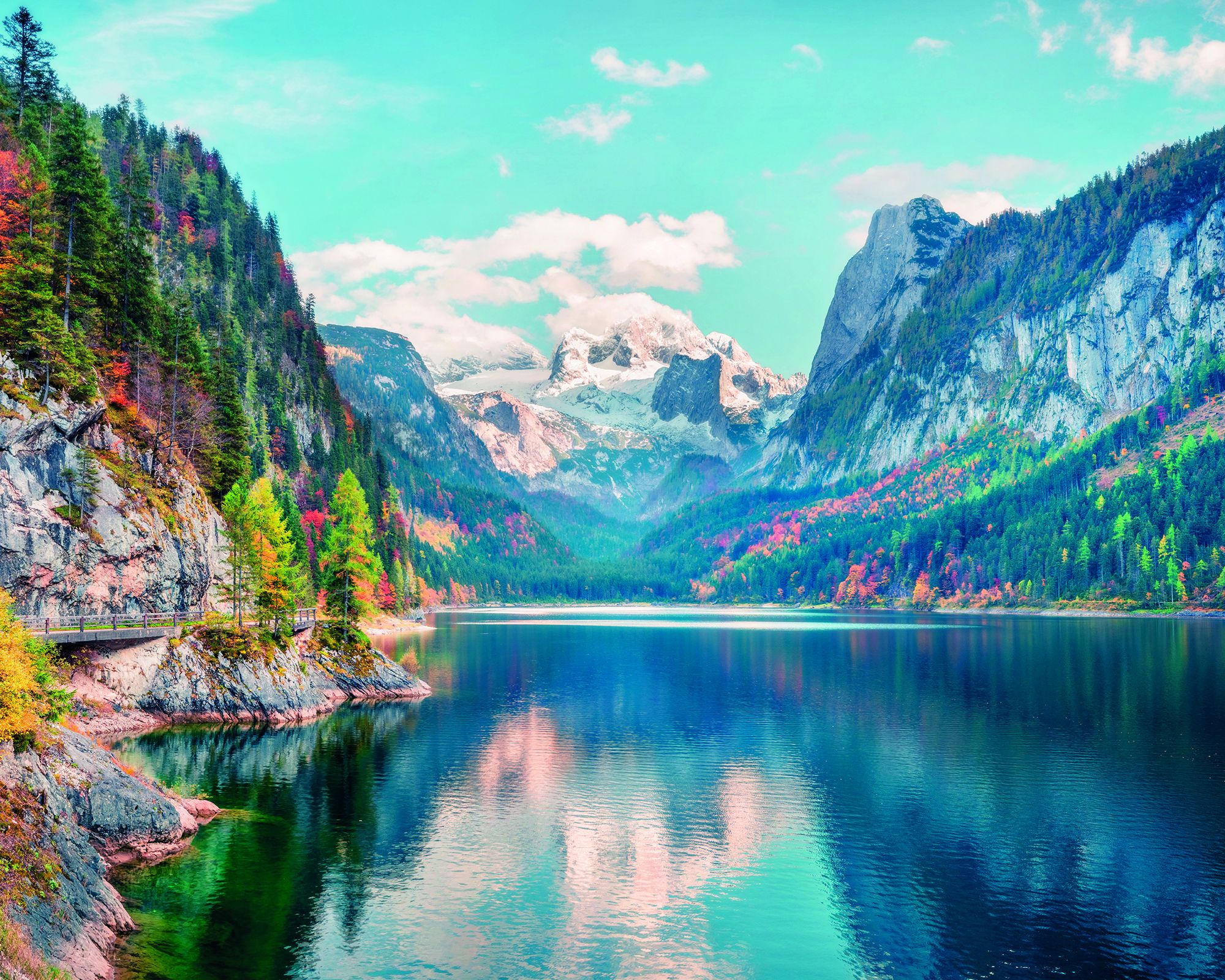 MUR443L Mountain Vista Blue & Green Mural Large by Origin Murals