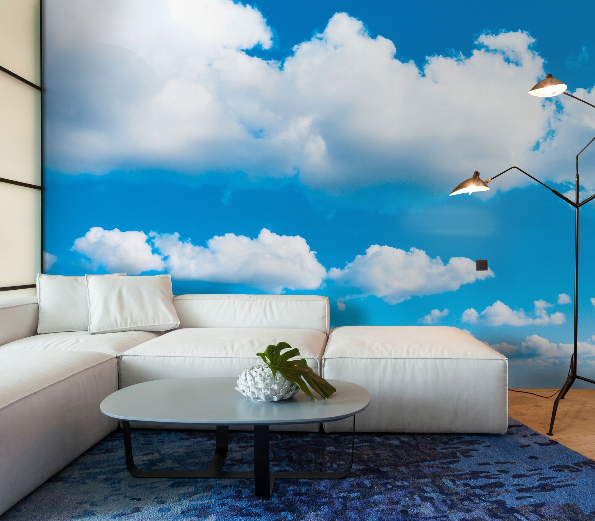 MUR444M Cloudy Sky Blue Mural Medium by Origin Murals
