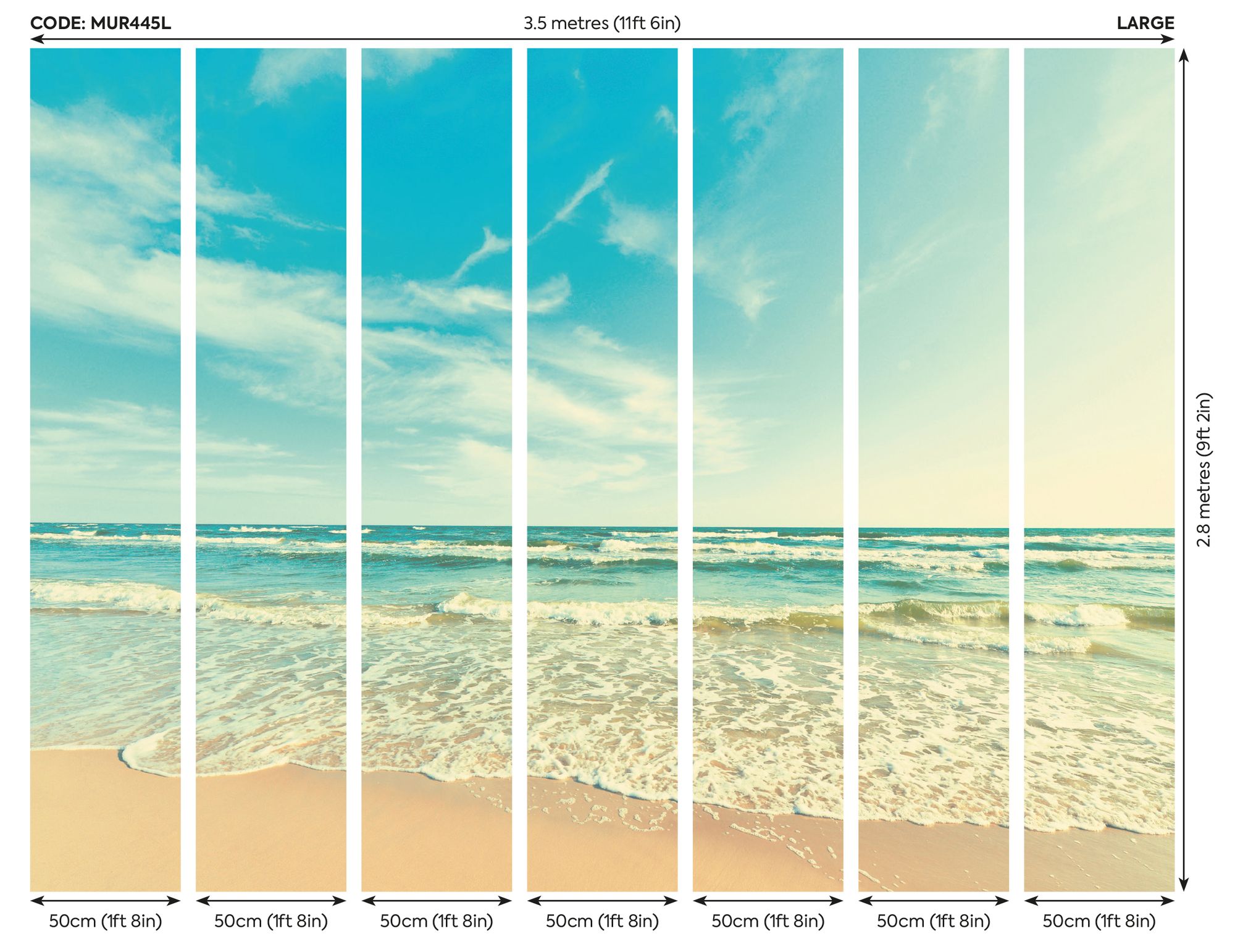 MUR445L Seashore Blue Mural Large by Origin Murals