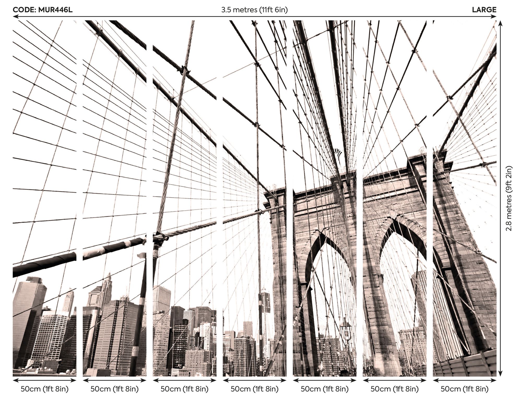 MUR446L Brooklyn Bridge Black & White Mural Large by Origin Murals