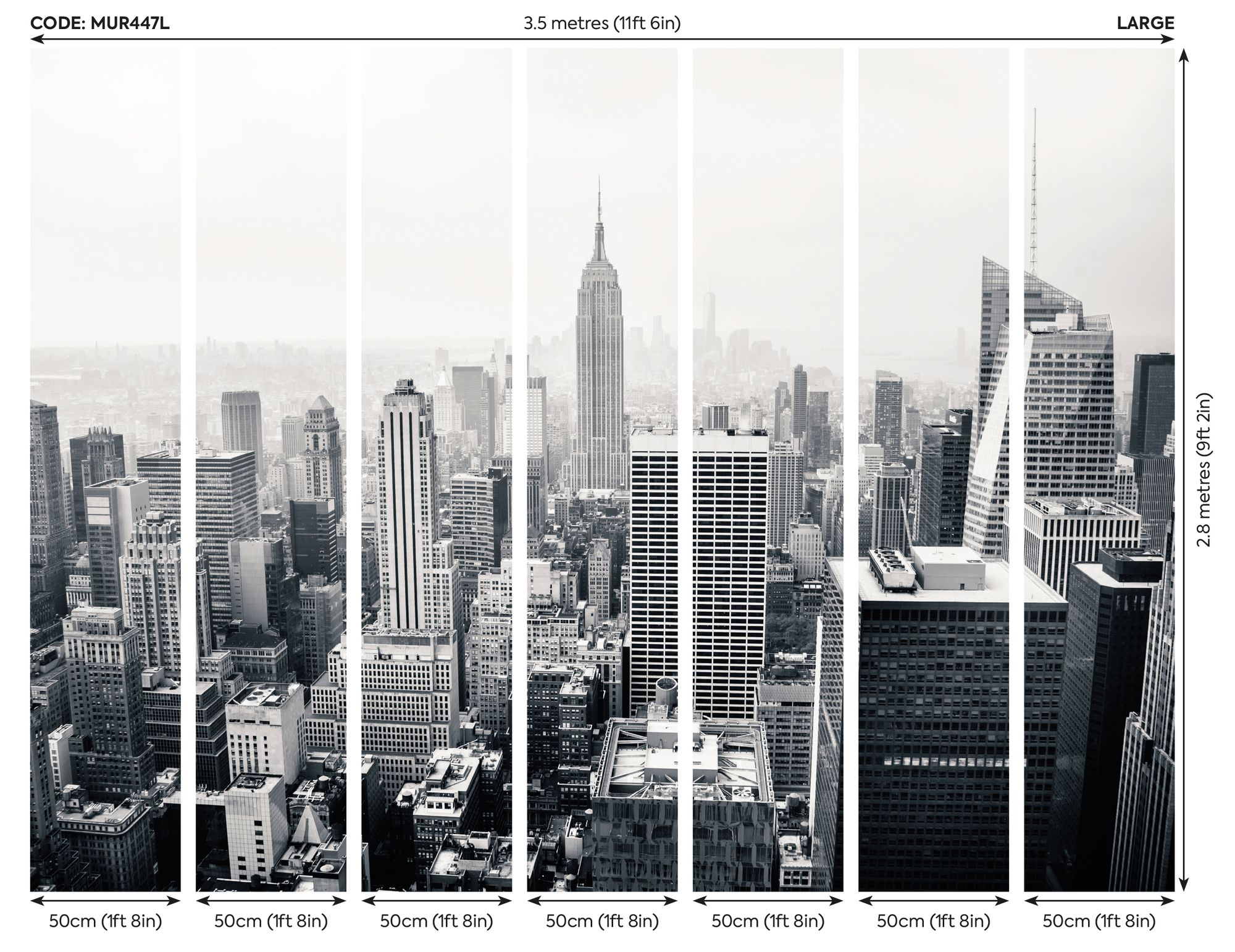 MUR447L Empire State Black & White Mural Large by Origin Murals