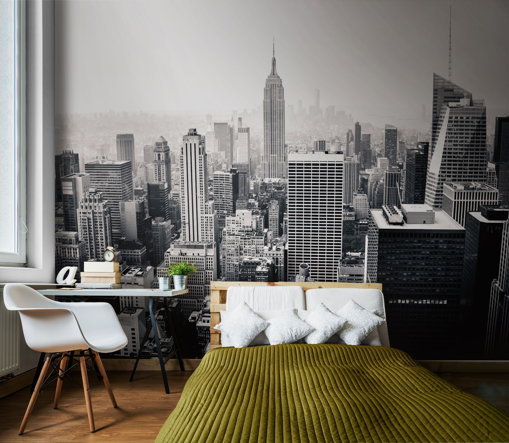 MUR447M Empire State Black & White Mural Medium by Origin Murals