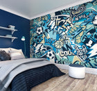 MUR414L Sports Graffiti Blue Mural Large by Origin Murals