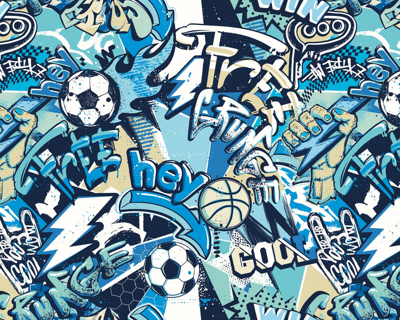MUR414M Sports Graffiti Blue Mural Medium by Origin Murals