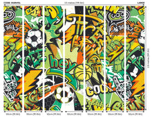 MUR415L Sports Graffiti Emerald And Orange Mural Large by Origin Murals