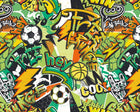 MUR415M Sports Graffiti Emerald And Orange Mural Medium by Origin Murals