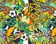 MUR415M Sports Graffiti Emerald And Orange Mural Medium by Origin Murals