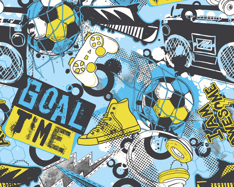 MUR416M Games Splash Blue And Lime Mural Medium by Origin Murals