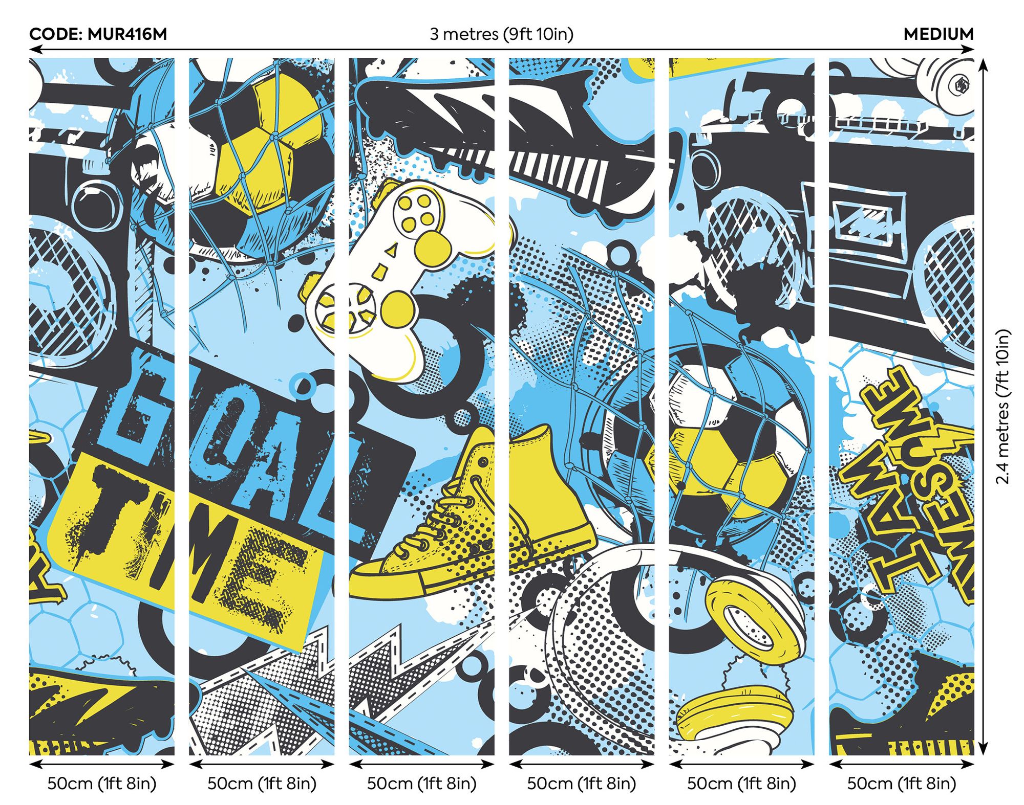 MUR416M Games Splash Blue And Lime Mural Medium by Origin Murals