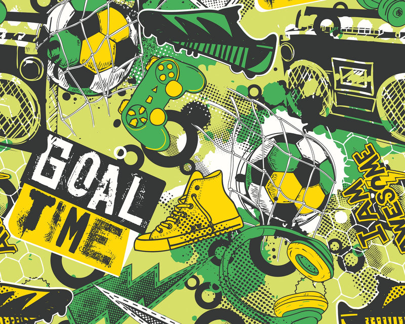 MUR418M Games Splash Green Mix Mural Medium by Origin Murals