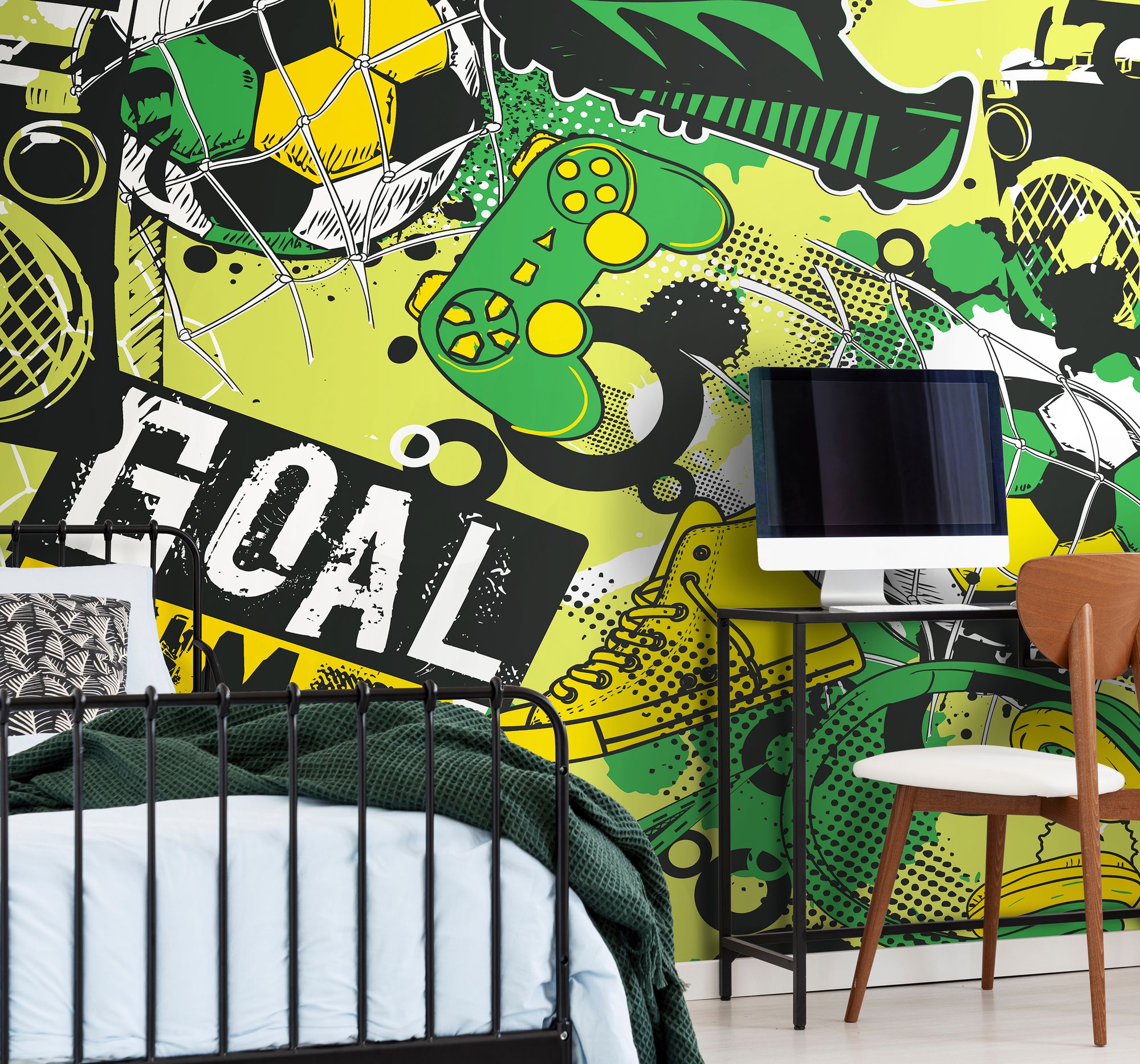 MUR418M Games Splash Green Mix Mural Medium by Origin Murals