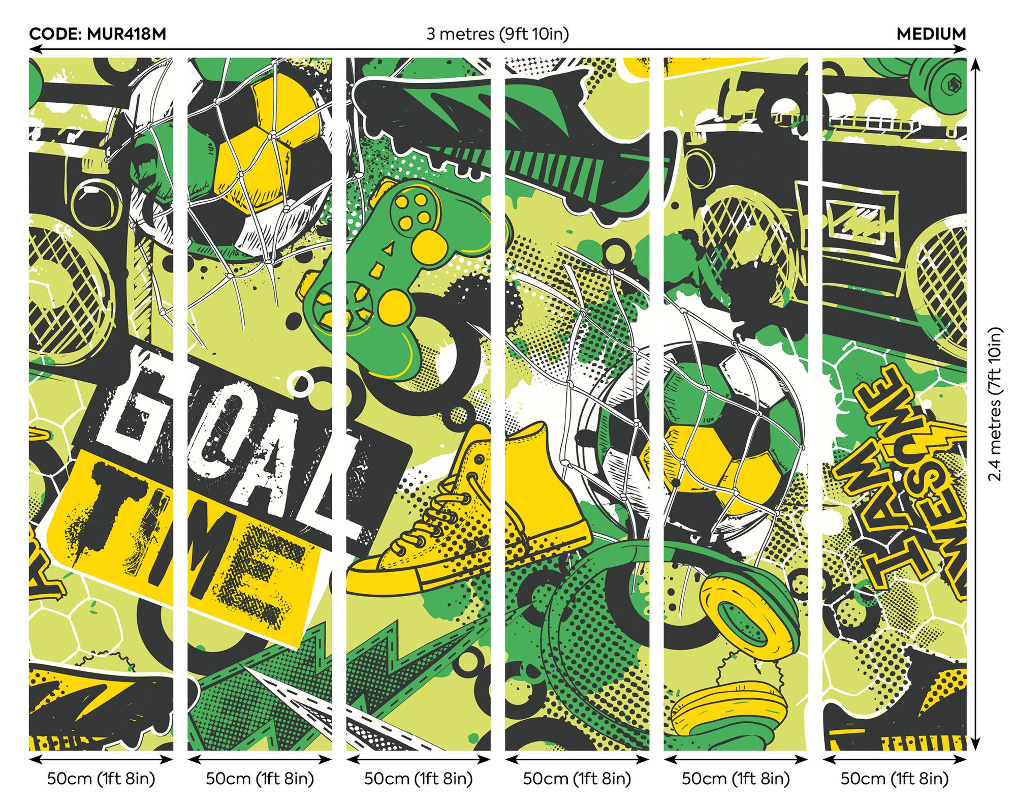 MUR418M Games Splash Green Mix Mural Medium by Origin Murals