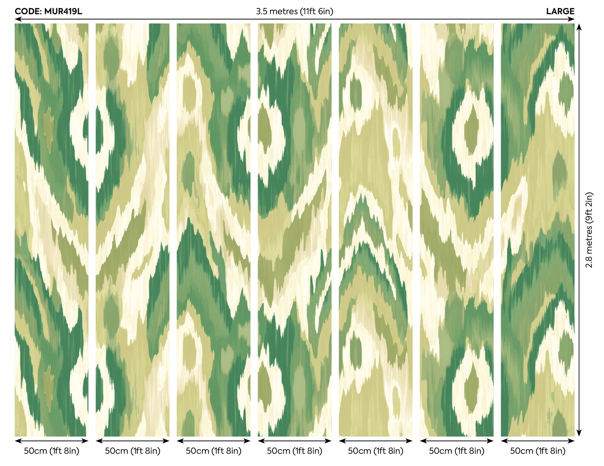 MUR419L Watercolour Ikat Forest Green Mural Large by Origin Murals