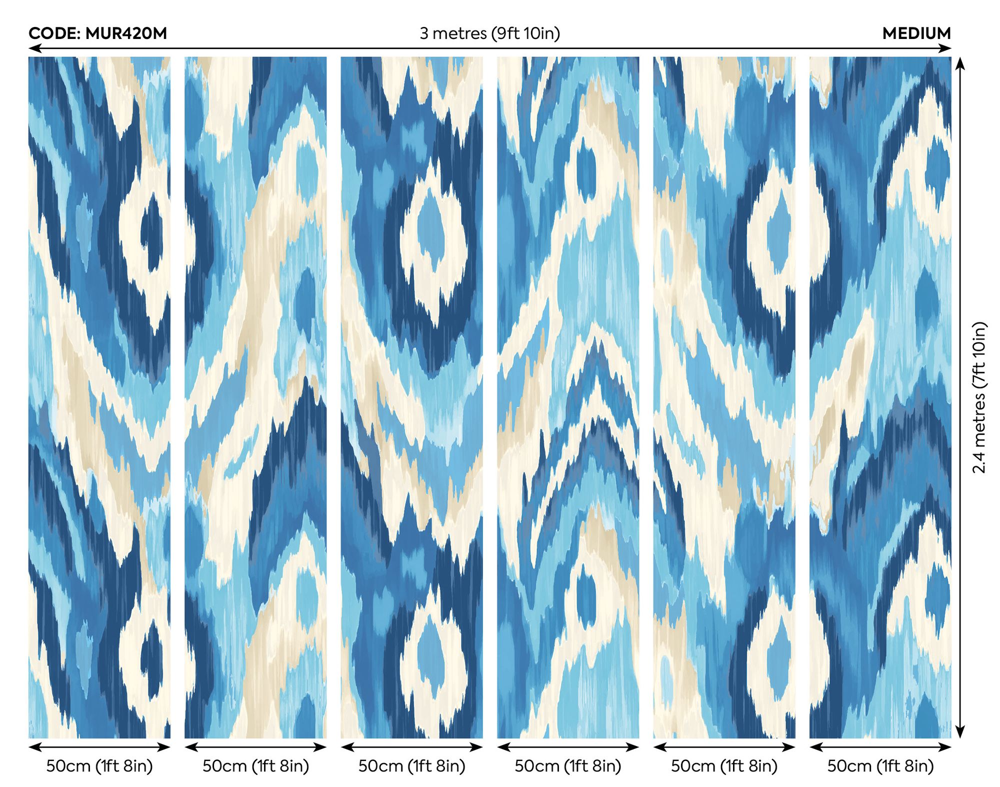 MUR420M Watercolour Ikat Inky Blue Mural Medium by Origin Murals