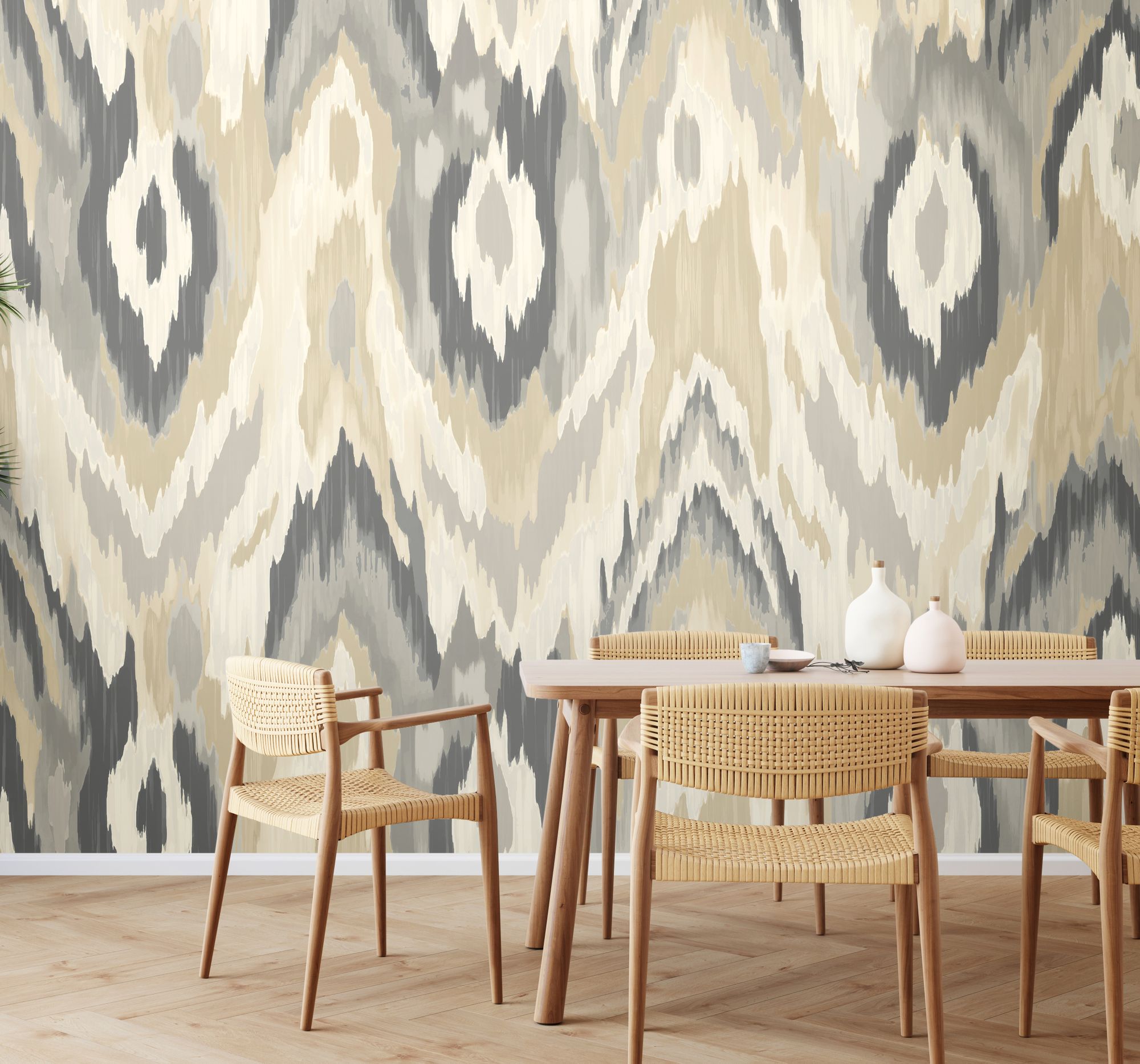 MUR421L Watercolour Ikat Stone And Linen Mural Large by Origin Murals