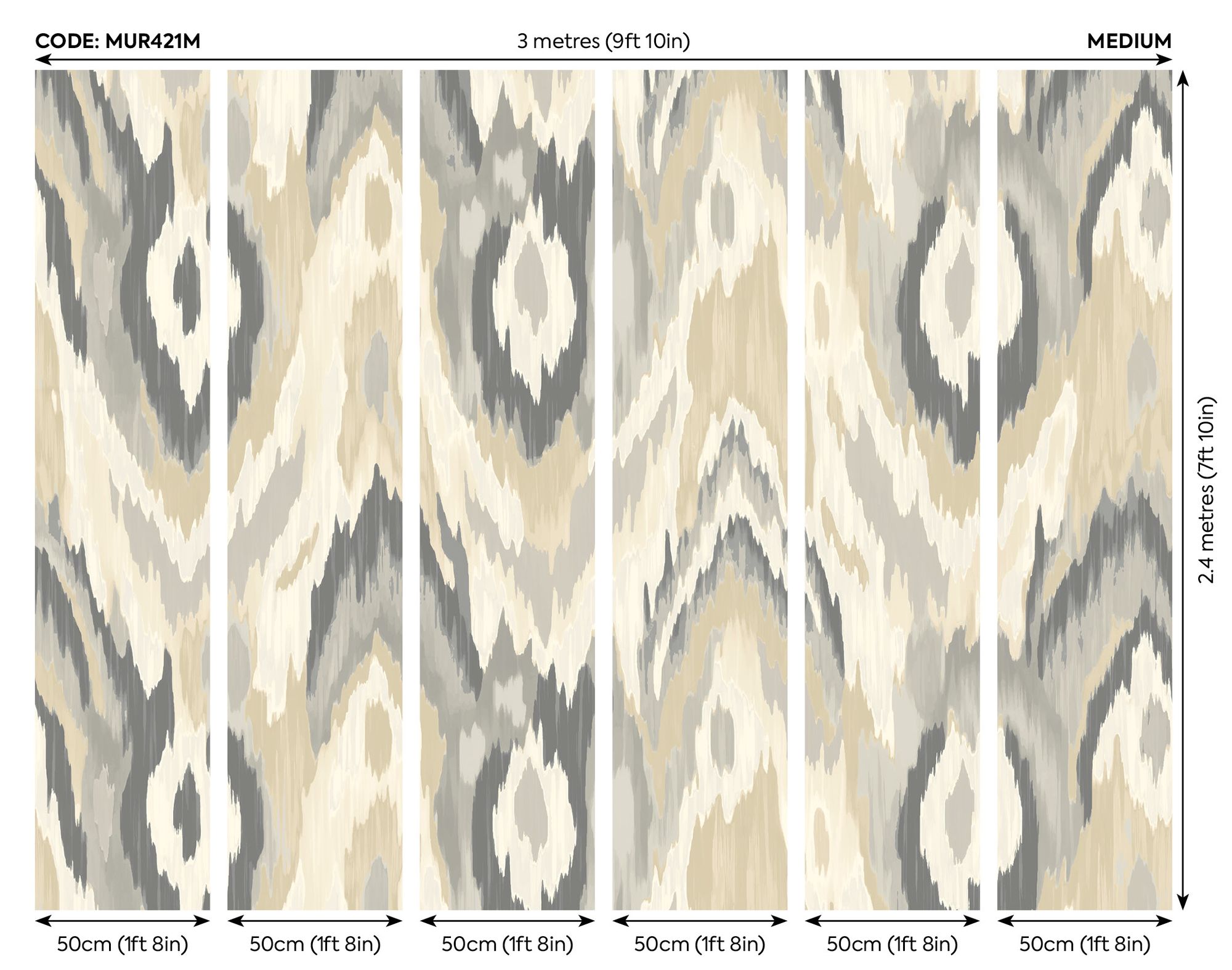 MUR421M Watercolour Ikat Stone And Linen Mural Medium by Origin Murals