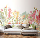 MUR422L Tropical Foliage Dusky Coral Mural Large by Origin Murals