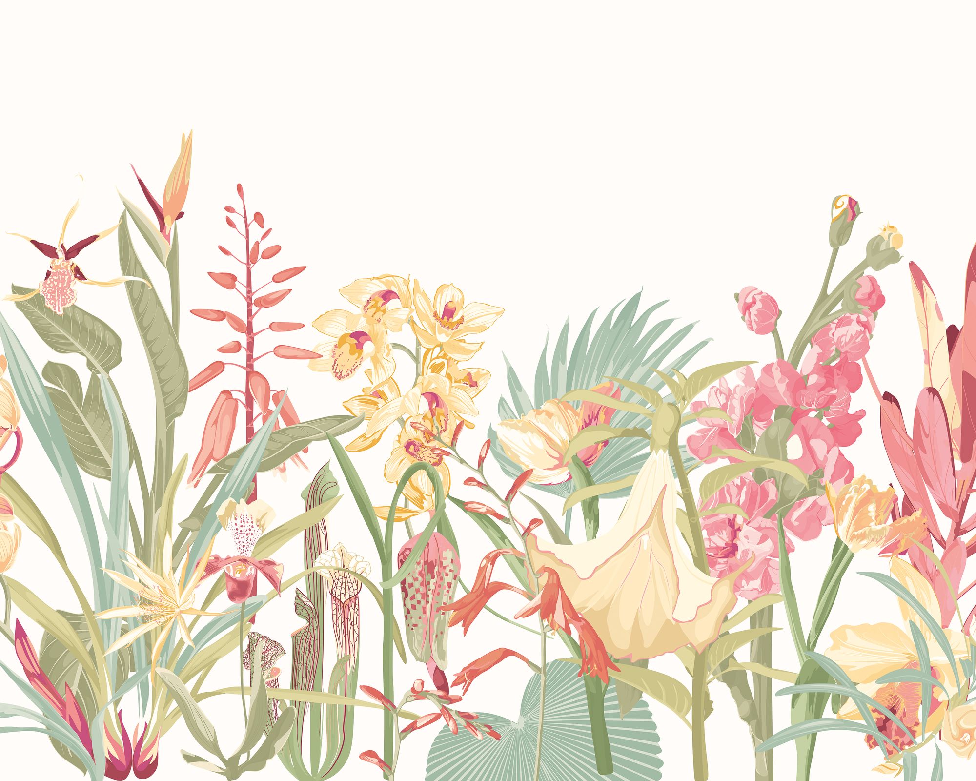 MUR422L Tropical Foliage Dusky Coral Mural Large by Origin Murals