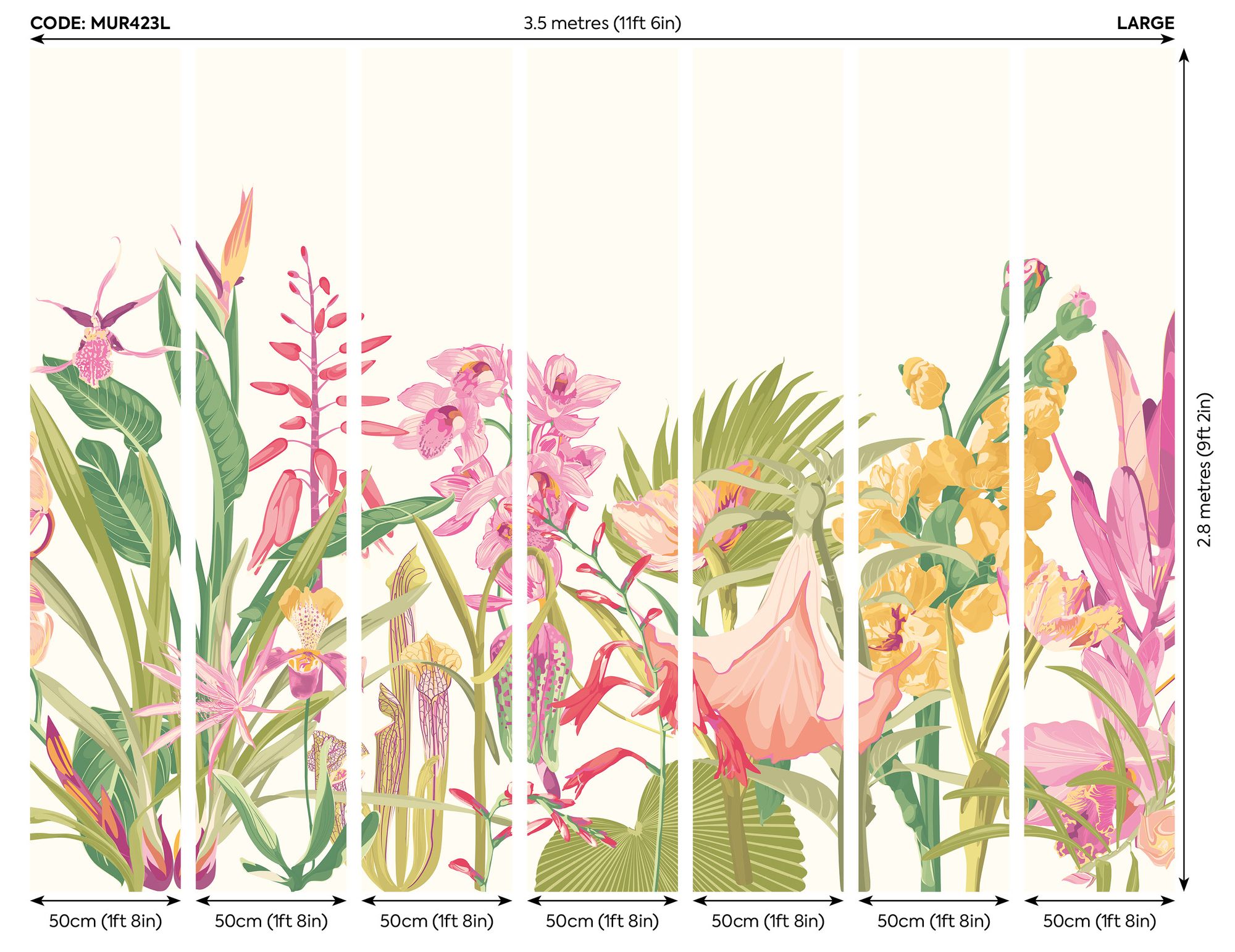 MUR423L Tropical Foliage Rose Pink Mural Large by Origin Murals