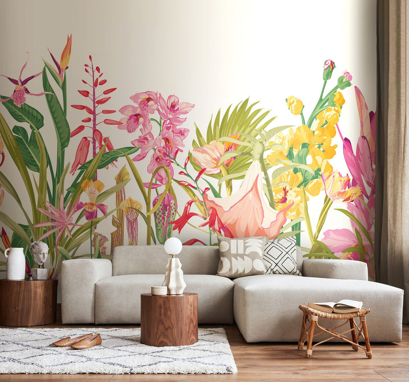 MUR423L Tropical Foliage Rose Pink Mural Large by Origin Murals