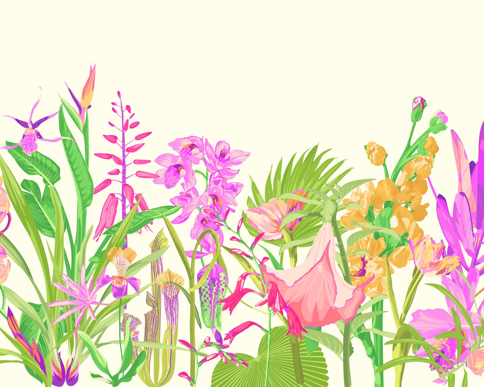 MUR423M Tropical Foliage Rose Pink Mural Medium by Origin Murals