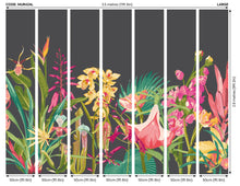 MUR424L Tropical Foliage Charcoal And Ruby Mural Large by Origin Murals