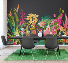 MUR424M Tropical Foliage Charcoal And Ruby Mural Medium by Origin Murals