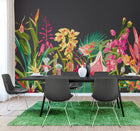 MUR424L Tropical Foliage Charcoal And Ruby Mural Large by Origin Murals