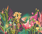 MUR424M Tropical Foliage Charcoal And Ruby Mural Medium by Origin Murals