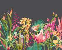 MUR424M Tropical Foliage Charcoal And Ruby Mural Medium by Origin Murals