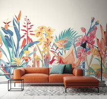 MUR425L Tropical Foliage Petrol And Coral Mural Large by Origin Murals