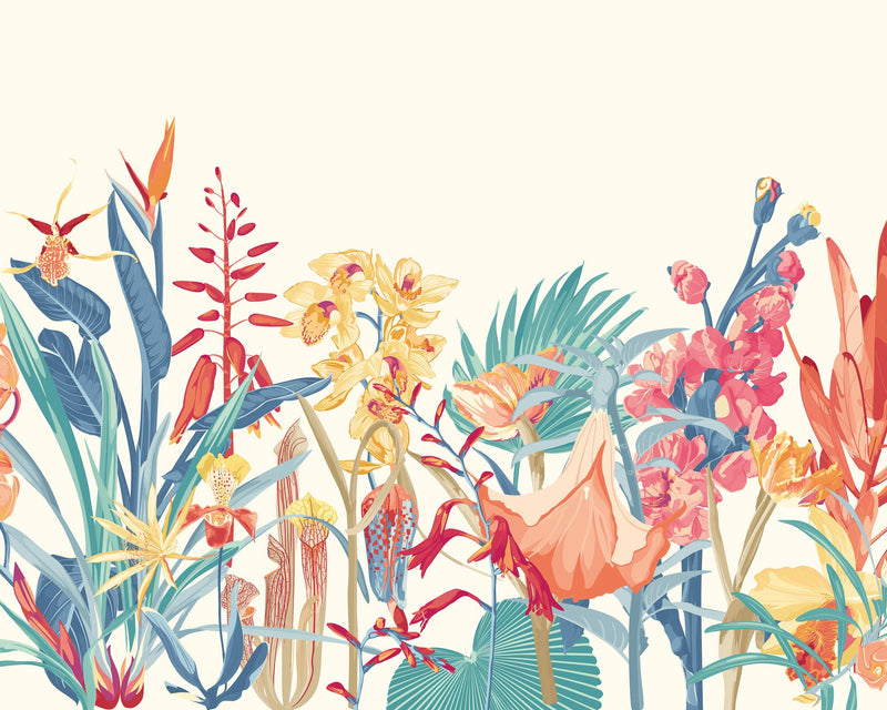 MUR425L Tropical Foliage Petrol And Coral Mural Large by Origin Murals