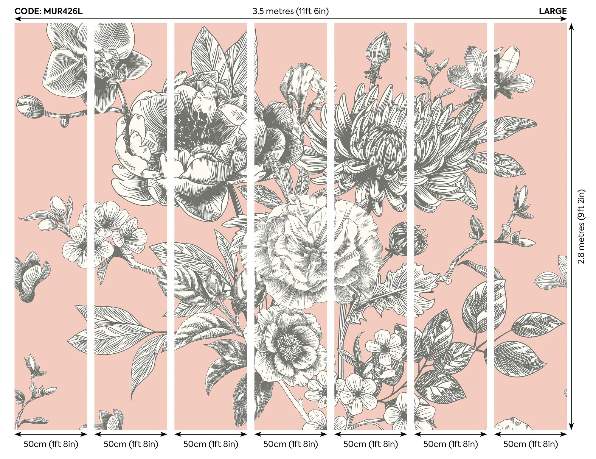 MUR426L Large Rose Toile Blush Mural Large by Origin Murals