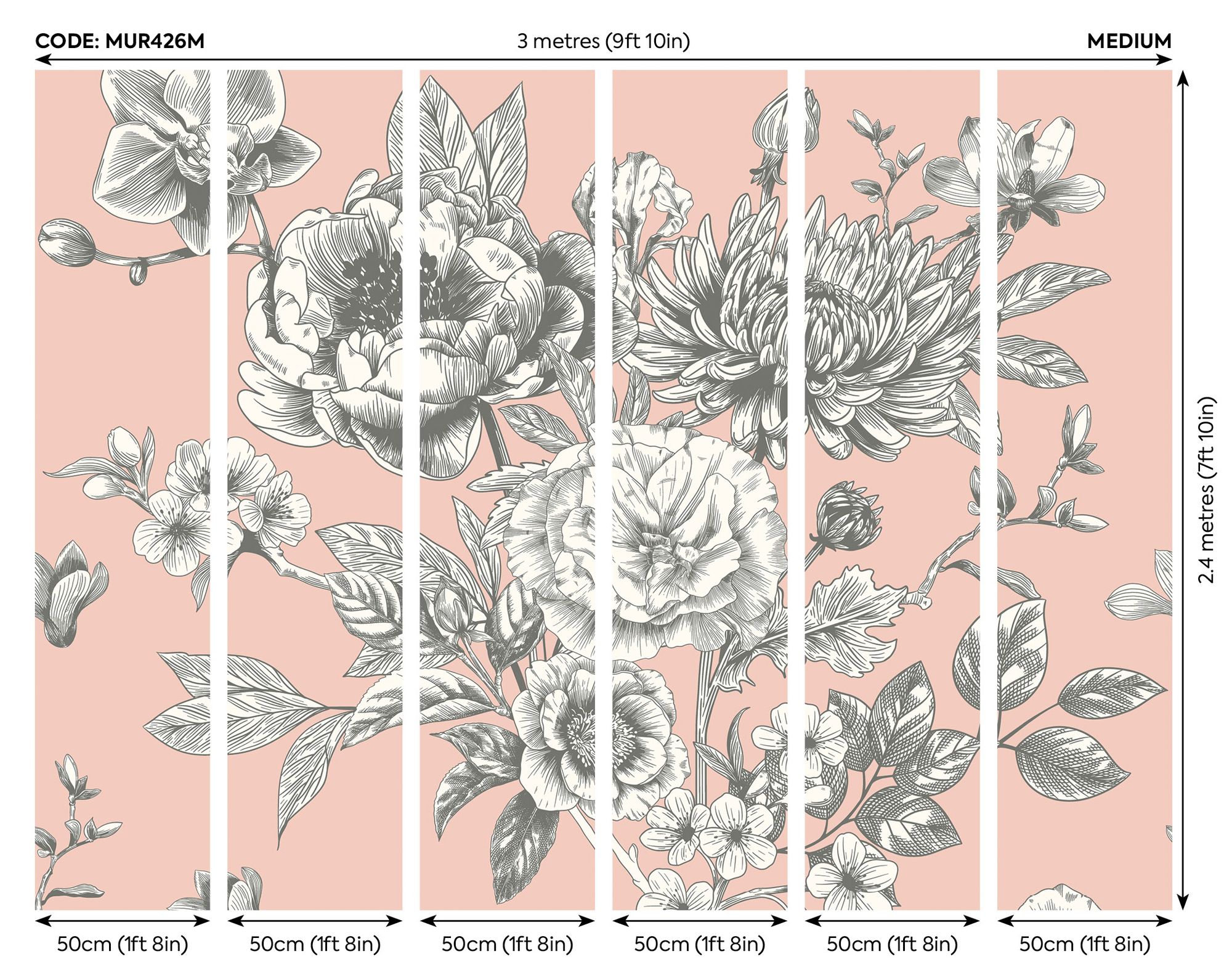 MUR426M Large Rose Toile Blush Mural Medium by Origin Murals