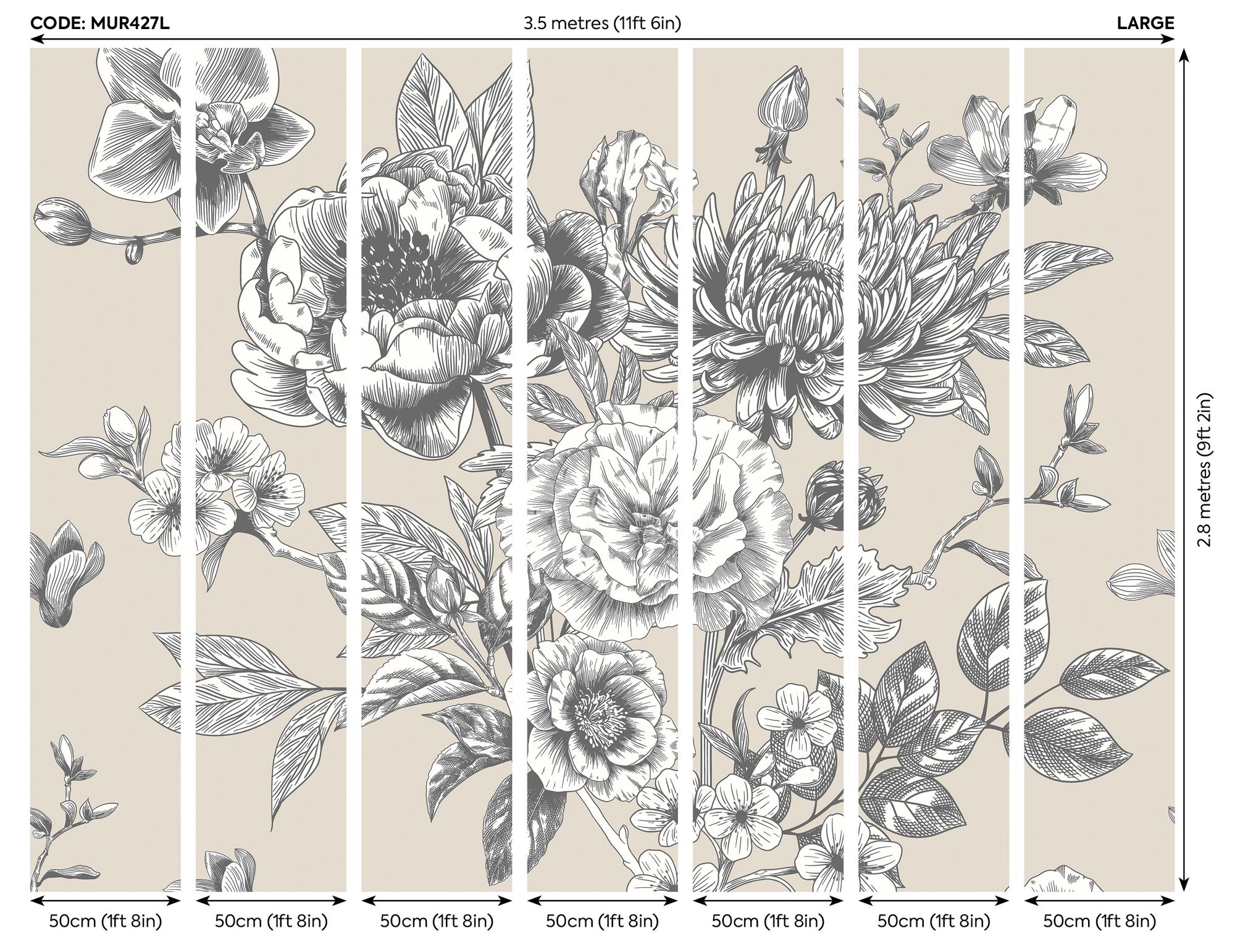 MUR427L Large Rose Toile Stone Mural Large by Origin Murals