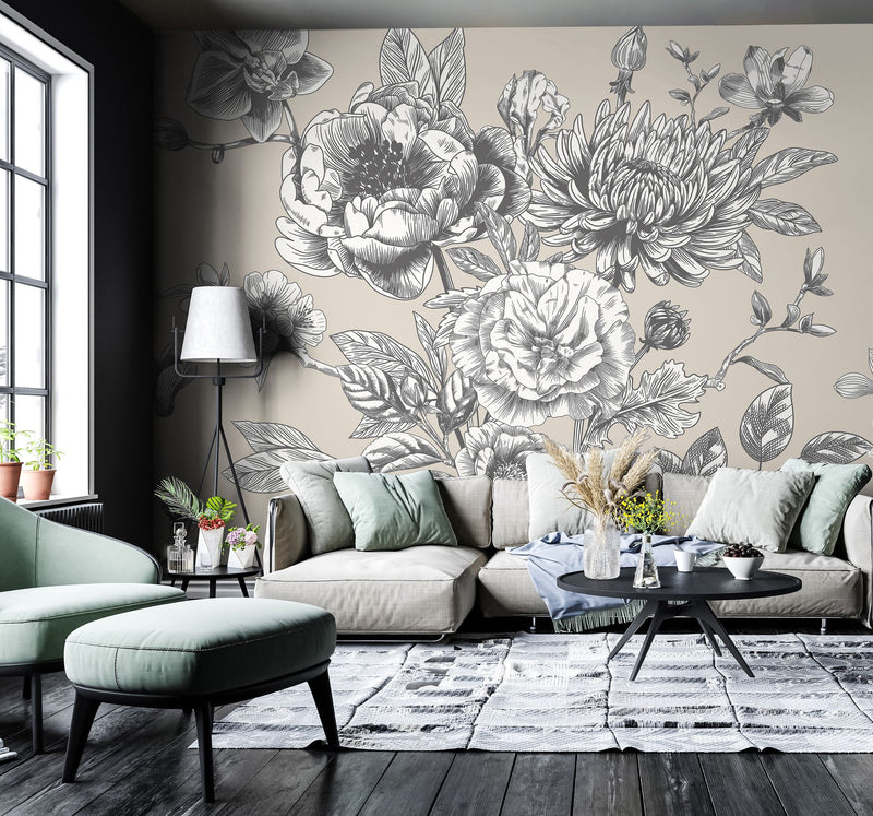 MUR427L Large Rose Toile Stone Mural Large by Origin Murals