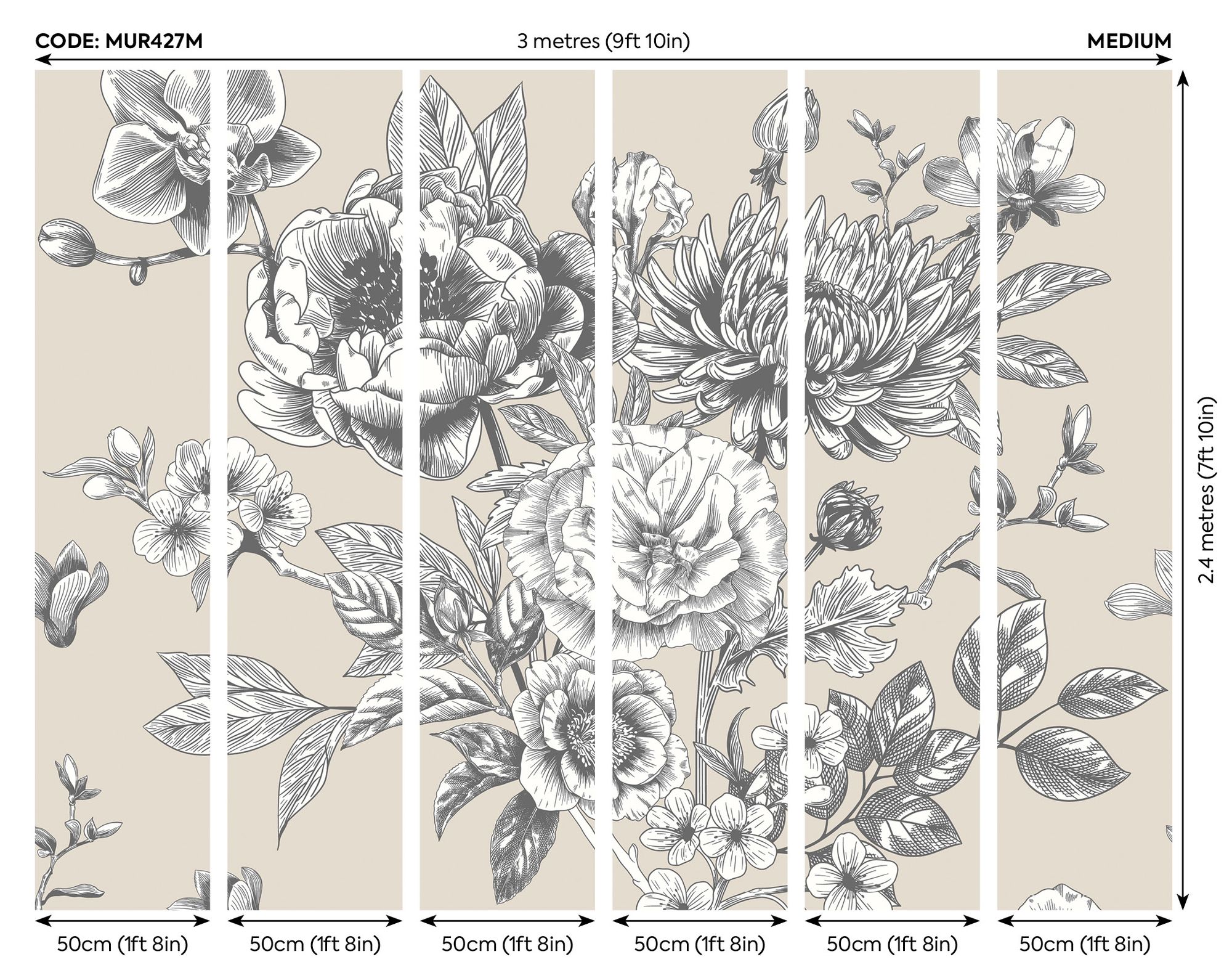 MUR427M Large Rose Toile Stone Mural Medium by Origin Murals