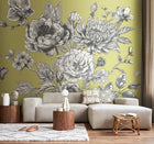 MUR428M Large Rose Toile Apple Green Mural Medium by Origin Murals